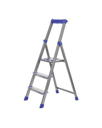 Стремянка комбинированная 3ст. из профильной трубы 40х20мм, с шир. ступенями-алюминий, с лотком для