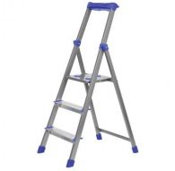 Стремянка комбинированная 3ст. из профильной трубы 40х20мм, с шир. ступенями-алюминий, с лотком для инстр.