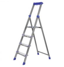 Стремянка комбинированная 4ст. из профильной трубы 40х20мм, с шир. ступенями-алюминий, с лотком для