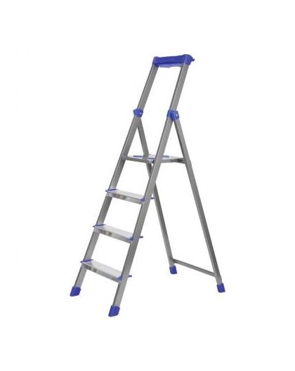 Стремянка комбинированная 4ст. из профильной трубы 40х20мм, с шир. ступенями-алюминий, с лотком для