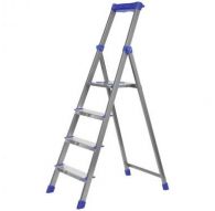 Стремянка комбинированная 4ст. из профильной трубы 40х20мм, с шир. ступенями-алюминий, с лотком для инстр.