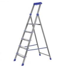 Стремянка комбинированная 5ст. из профильной трубы 40х20мм, с шир. ступенями-алюминий, с лотком для