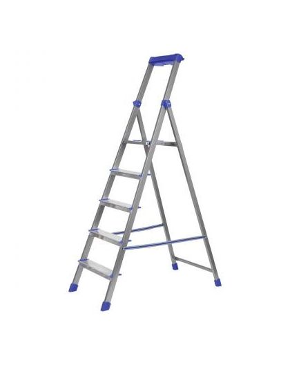 Стремянка комбинированная 5ст. из профильной трубы 40х20мм, с шир. ступенями-алюминий, с лотком для