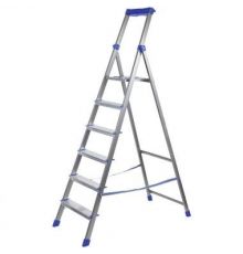 Стремянка комбинированная 6ст. из профильной трубы 40х20мм, с шир. ступенями-алюминий, с лотком для