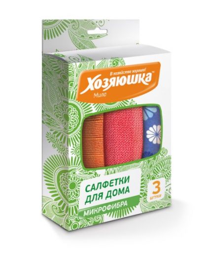 Салфетка ХОЗЯЮШКА Мила микрофибра 30*30см, 3 шт.