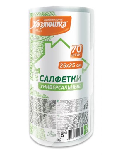 Салфетки ХОЗЯЮШКА Мила универсальные, 25*25 см, 70 шт. в рулоне