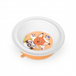 Тарелка детская глубокая на присосках с оранжевым декором (белый)
