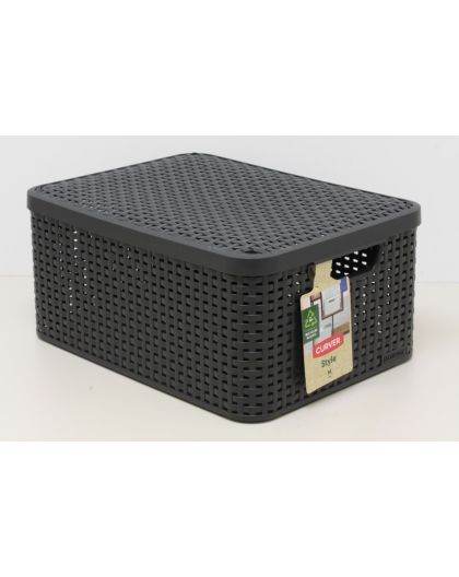 Корзинка прямоугольная с крышкой 18л STYLE M 393*293*187мм Темно-серый