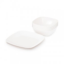 Набор тарелок Квадро серый (4шт глубокие +4шт плоские) белый