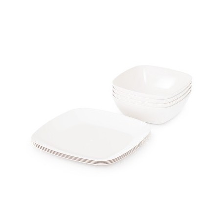 Набор тарелок Квадро серый (4шт глубокие +4шт плоские) белый