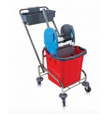 Тележка уборочная 1ведро 25л- пластик, каркас тележки -хром, отжим пластик, доп. пласт. контейнер (90х45х76см)