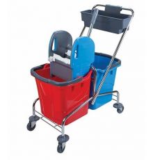 Тележка уборочная 2 ведра по 25 л- пластик, каркас тележки -хром, отжим пластик, доп. пласт. контейнер (90х45х80см)
