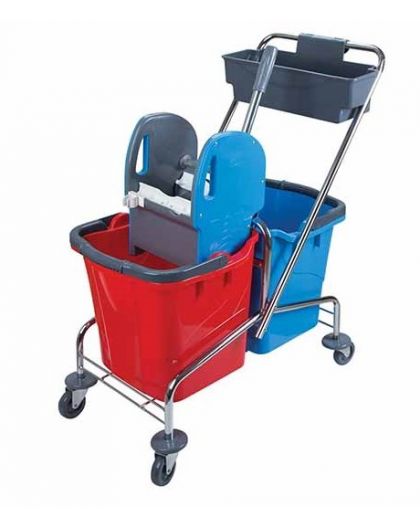 Тележка уборочная 2 ведра по 25 л- пластик, каркас тележки -хром, отжим пластик, доп. пласт. контейн