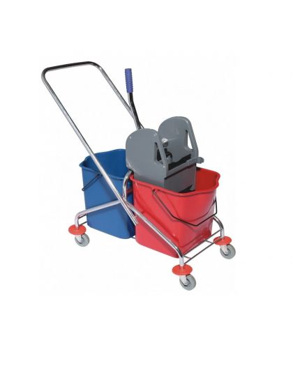 Тележка уборочная 2 ведра по 23 л- пластик, каркас тележки -хром, отжим пластик (86х41х90см)