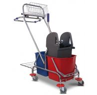Тележка уборочная 2 ведра по 17л, отжим + корзина + держ. под мусор. мешок, рама метал. хром. (87х42х90см)