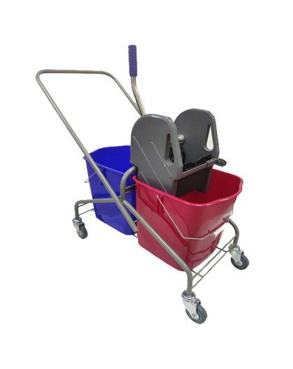 Тележка уборочная 2 ведра по 25 л- пластик, каркас тележки -хром, отжим пластик, доп. пласт. контейнер (90х45х80см)