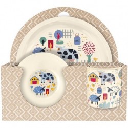 Набор посуды: тарелка с декором D 215мм, миска с декором D 130мм, кружка 280мл (светло-бежевый)