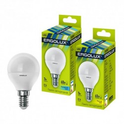 Лампа светодиодная Ergolux LED-G45-7W-E14-3K (Шар 7Вт E14 3000K 172-265В)
