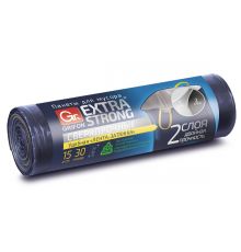 Пакеты для мусора GRIFON двухслойные с завязками особо прочные, 30л 50х60см, 15шт. в рул (30мкм, син