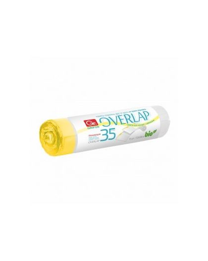 Пакеты для мусора с завязками особо прочные, 35л, GRIFON Bio OVERLAP 15шт. в рулоне 53*56см