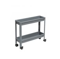 Этажерка VIKEA узкая 2-х ярусная на колесах (серый) 530х175х455мм