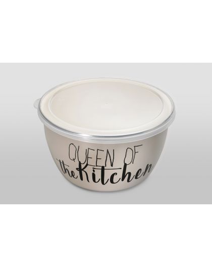 Миска эмалированная без ручек с пластмассовой крышкой QUEEN OF KITCHEN 1,7 л (16 см) (362685)