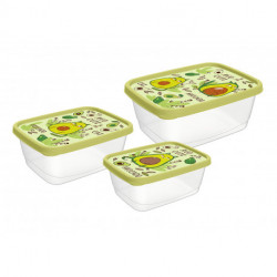 Комплект контейнеров для продуктов прямоугольных 3 шт. (0,5л+0,85л+1,5л) с декором (салатовый)