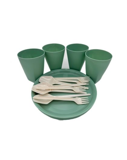 Набор для пикника на 4 персоны фисташка (тарелка D210 4шт, стакан  400мл. 4 шт., ложка 4 шт., вилка