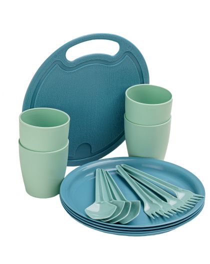 Набор для пикника 17 предметов (доска разделочная круглая.,стакан 400 мл 4шт, тарелка 4 шт, ложка 4ш