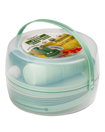 Набор для пикника Турист на 6 персон(Доска круглая, солонка, перечница,стаканы 6шт, тарелки глубок