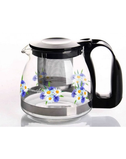 Заварочный чайник 700 мл., жаропрочное стекло, деколь, металлический фильтр***