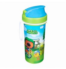 Стакан детский с крышкрй,петлей и декором 0,4л МИ-МИ-МИШКИ (Зеленый)