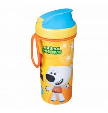 Стакан детский с крышкрй,петлей и декором 0,4л МИ-МИ-МИШКИ (Оранжевый)