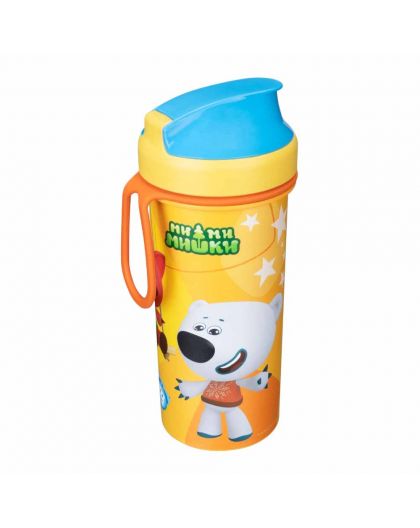 Стакан детский с крышкрй,петлей и декором 0,4л МИ-МИ-МИШКИ (Оранжевый)
