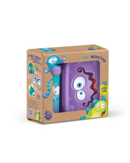 Набор: Ланч-бокс 0,98л + Стакан детский с крышкой,петлей и декором 0,4л (Сиреневый)