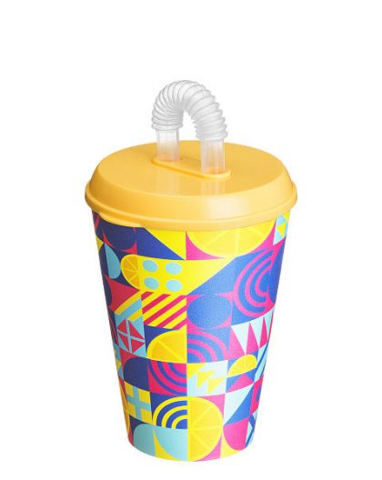 Стакан IZI-GO с крышкой и трубочкой 420мл с декором (микс)