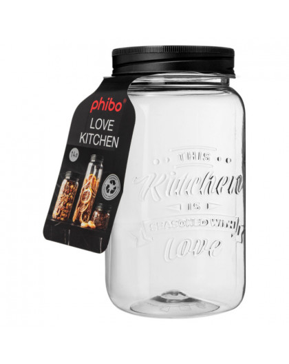 Банка квадратная с эмбоссингом LOVE KITCHEN 1,4л (Черный)