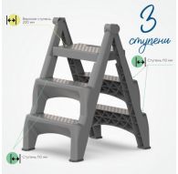 Стремянка пластиковая Steppix 590x470x720см, до 120кг СЕРЫЙ
