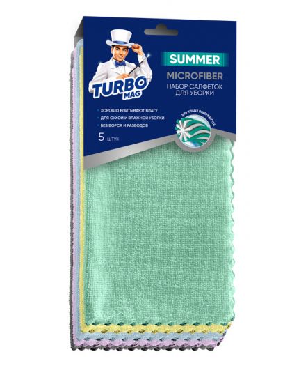 Салфетка универсальная TURBOMAG SUMMER микрофибра 220г/м2 30*30см., 5шт