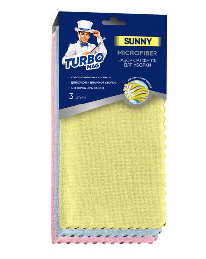 Салфетка универсальная TURBOMAG SUNNY микрофибра 200г/м2 30*30см., 3шт