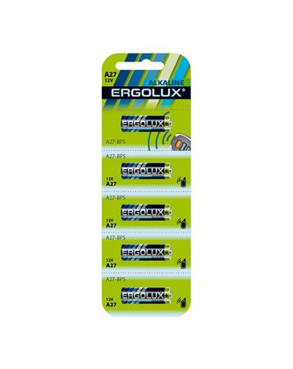 Батарейка алкалиновая Ergolux LR27A BL-5 (A27-BP5, 12В, для сигнализаций)