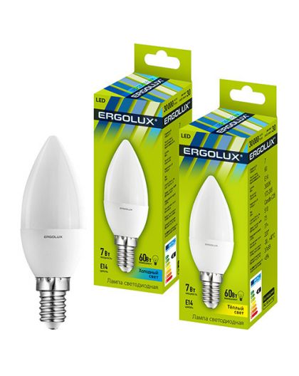 Лампа светодиодная Ergolux LED-C35-7W-E14-4K (Свеча 7Вт E14 4500K 172-265В)