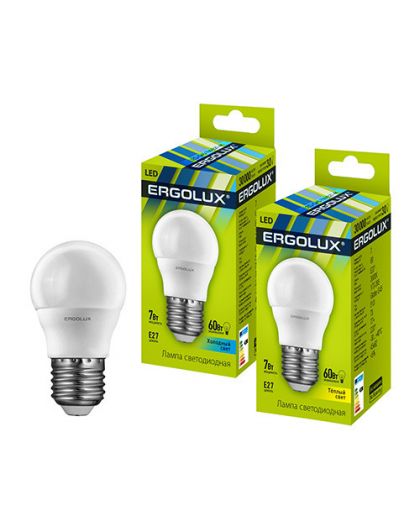Лампа светодиодная Ergolux LED-G45-7W-E27-4K (Шар 7Вт E27 4500K 172-265В)