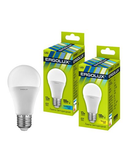 Лампа светодиодная Ergolux LED-A60-12W-E27-3K (ЛОН 12Вт E27 3000K 172-265В)