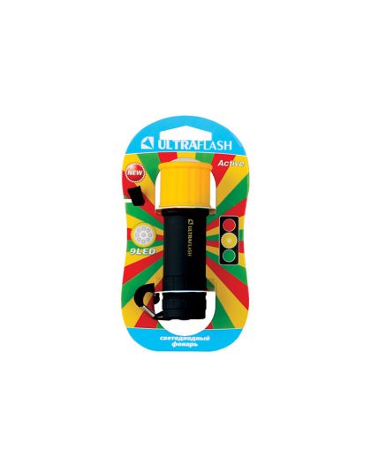 Фонарь Ultraflash LED15001-B (фонарь 3XR03 светофор, желтый с черным, 9 LED, пластик, блистер)