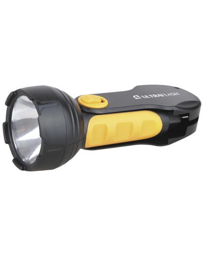 Фонарь Ultraflash LED3828 (фонарь аккум 220В, черный/желтый, 1LED 0,5Вт, SLA, пласт, склад. вил коробка)