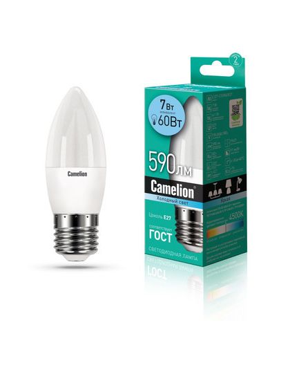 Лампа светодиодная Camelion LED7-C35/845/E27 (Свеча 7Вт(60Вт) E27 4500K 175-265В)