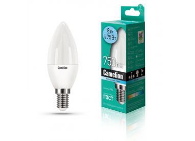 Лампа светодиодная Camelion LED8-C35/845/E14 (Свеча 8Вт(75Вт) E14 4500K 175-265В)