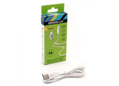 Кабель Ergolux USB-TYPE C, 3A, 1.2м ELX-CDC02-C01 белый (зарядка+передача данных)