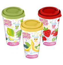 Стакан с крышкой 550мл с декором Fresh Juice (микс)